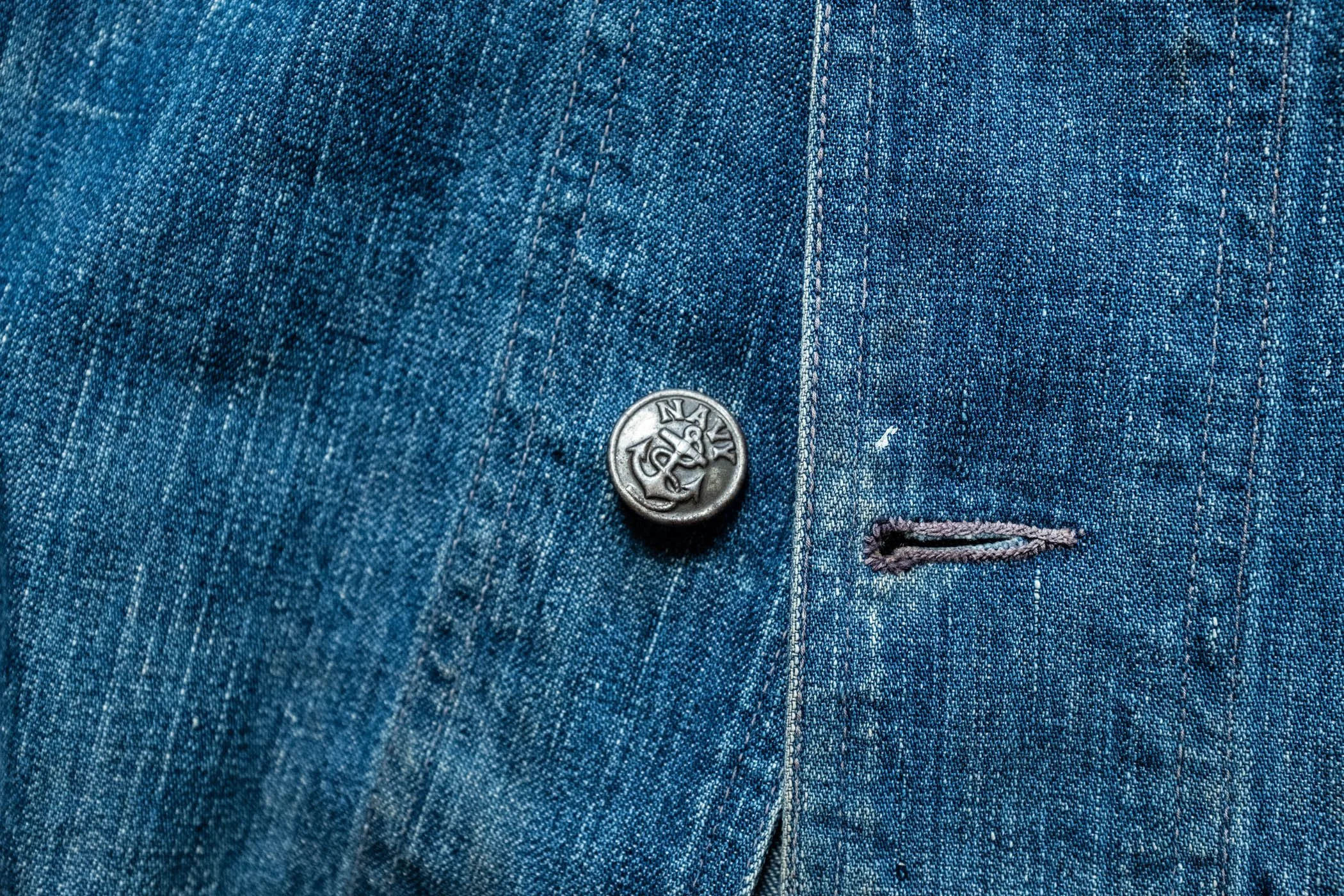 Perfectly Worn Original WW2 US Navy Denim Shawl Collar Work Perfectly Worn Original WW2 US Navy Denim Shawl Collar Work